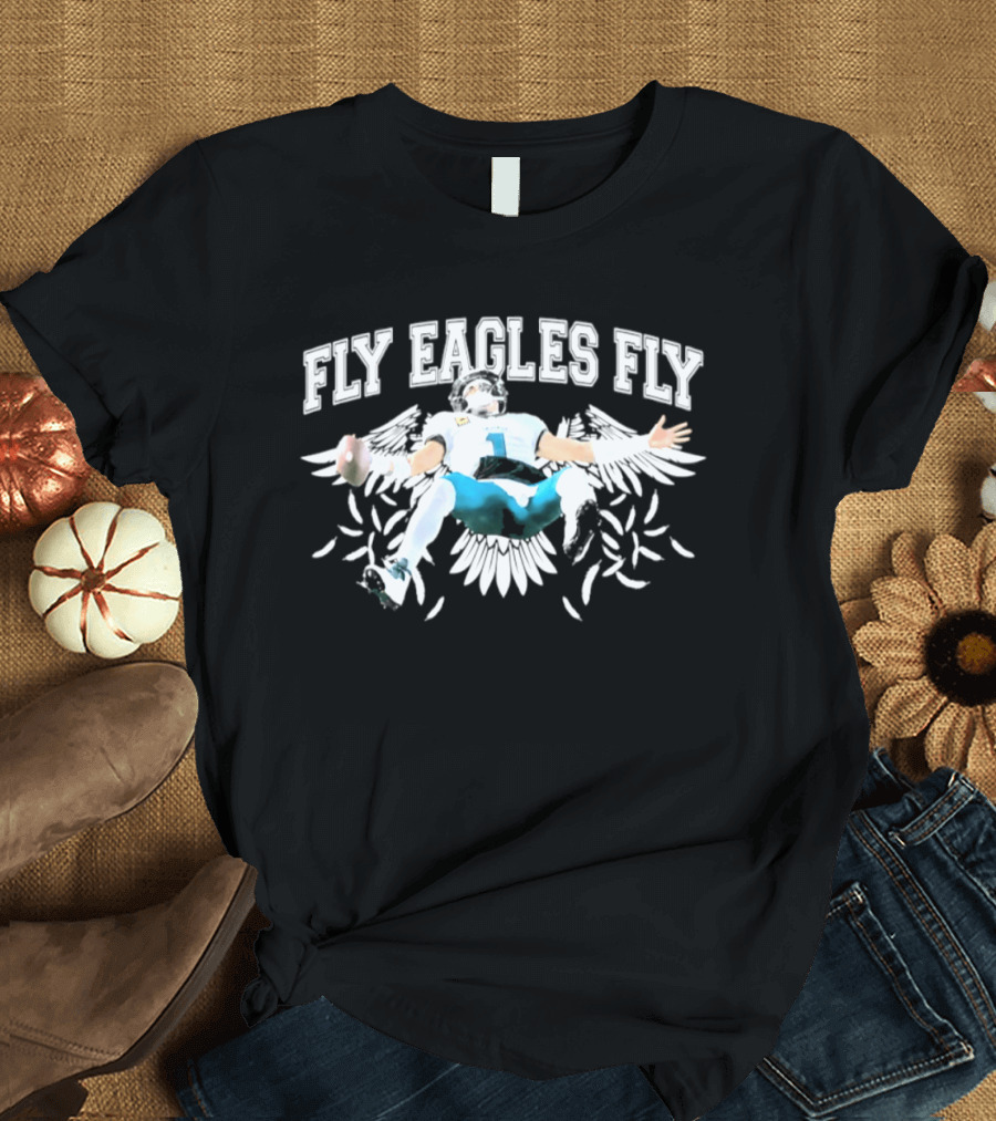 Philadelphia Eagles Jalen Hurts Flying Celebration 2026 Fly Eagles Fly T-Shirt