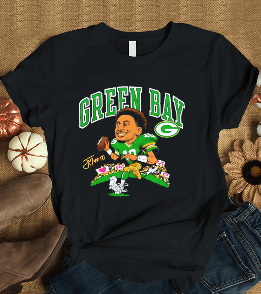 Jordan Love Green Bay Packers Caricature Playing Cards 2026 T-Shirt