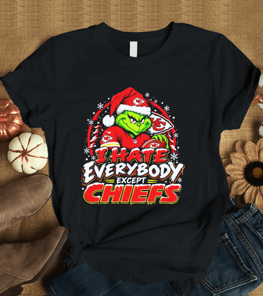 Kansas City Chiefs Grinch I Hate Everybody Except Chiefs Fans Christmas Holiday T-Shirt