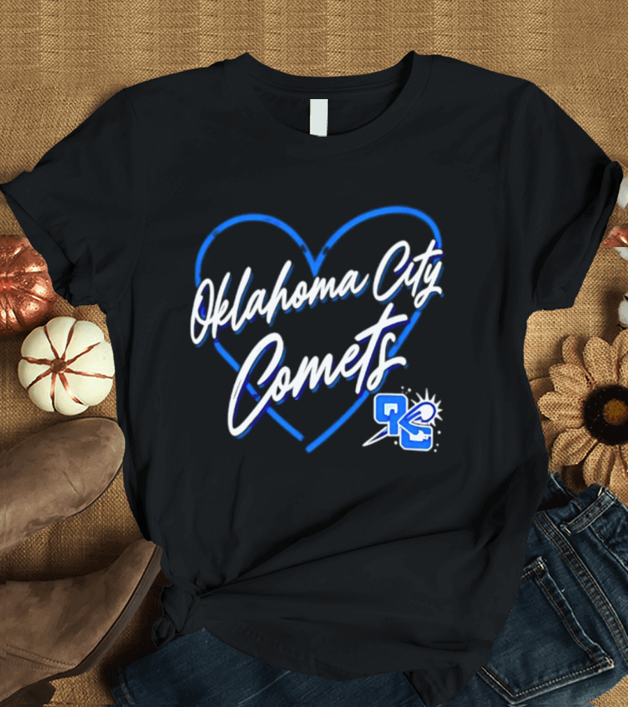 Oklahoma City Comets Heart OKC Blue Themed Team Spirit T-Shirt