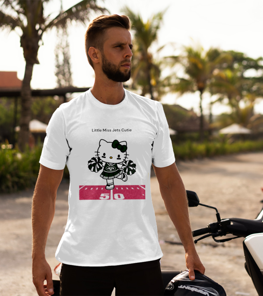 New York Jets Hello Kitty Little Miss Cutie Football Cheerleader On 50 Yard Line T-Shirt