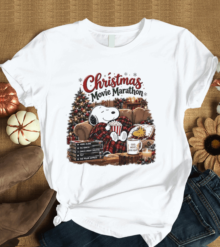 Christmas Movie Marathon Snoopy Popcorn Pajamas T-Shirt