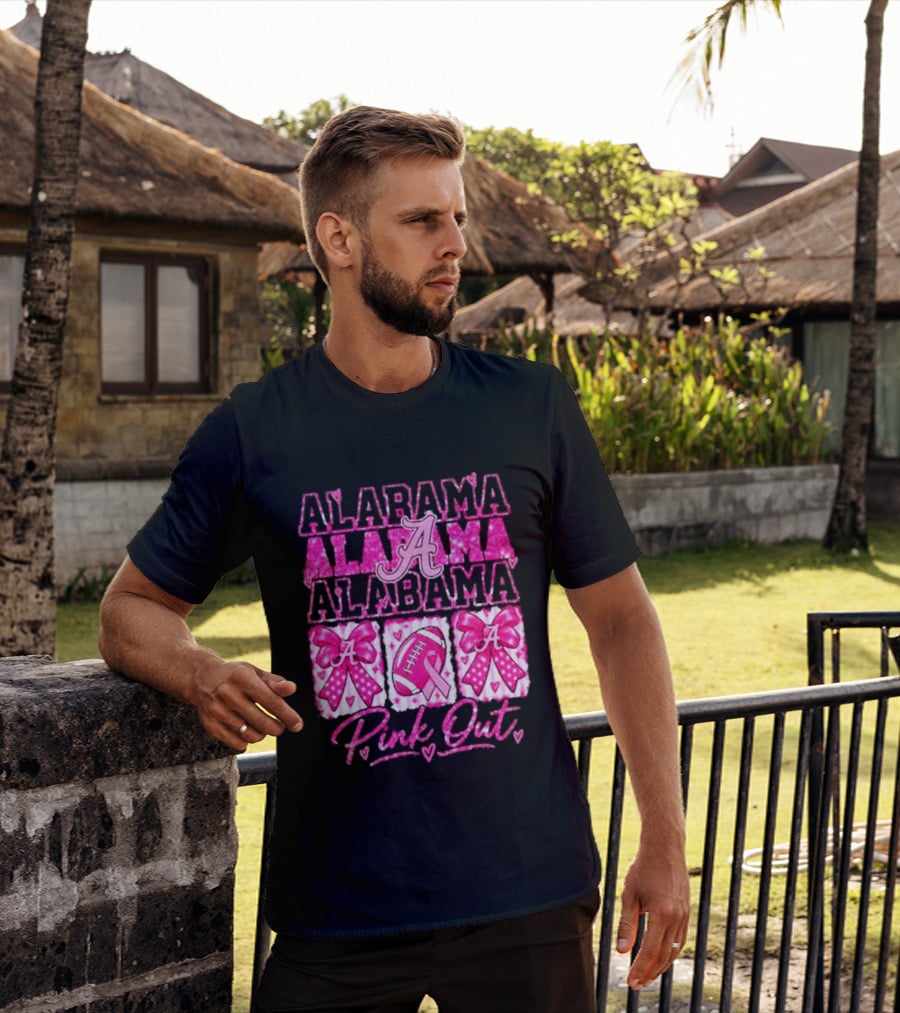 Alabama Crimson Tide A Pink Out Breast Cancer Awareness Football Bow Game Day T-Shirt
