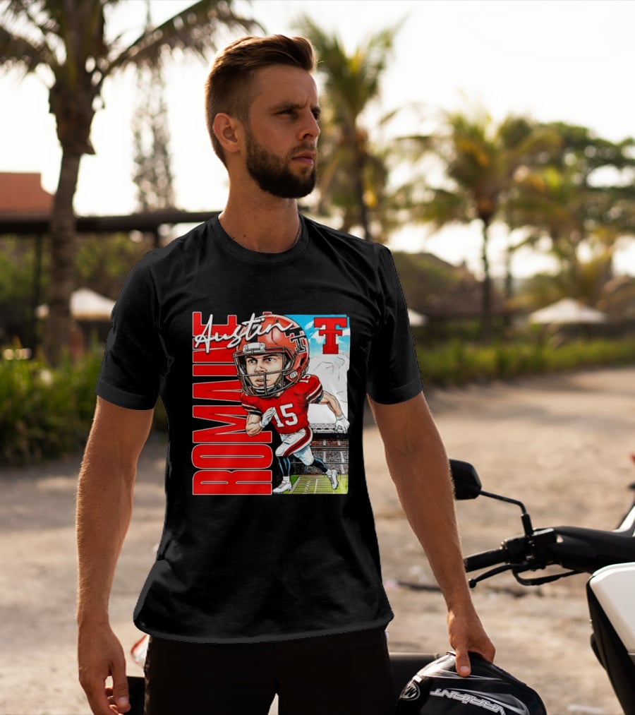 Austin Romaine Texas Tech Red Raiders Football NCAA Stadium Caricature T-Shirt