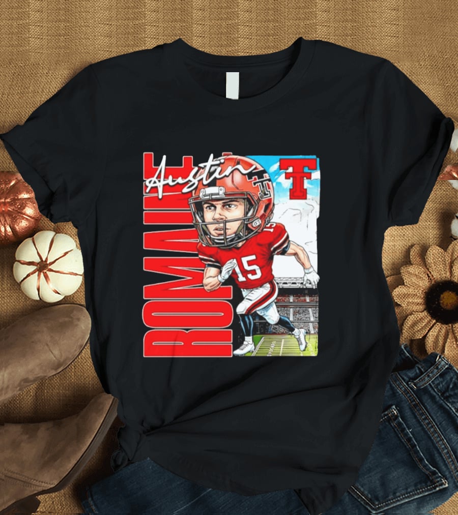 Austin Romaine Texas Tech Red Raiders Football NCAA Stadium Caricature T-Shirt