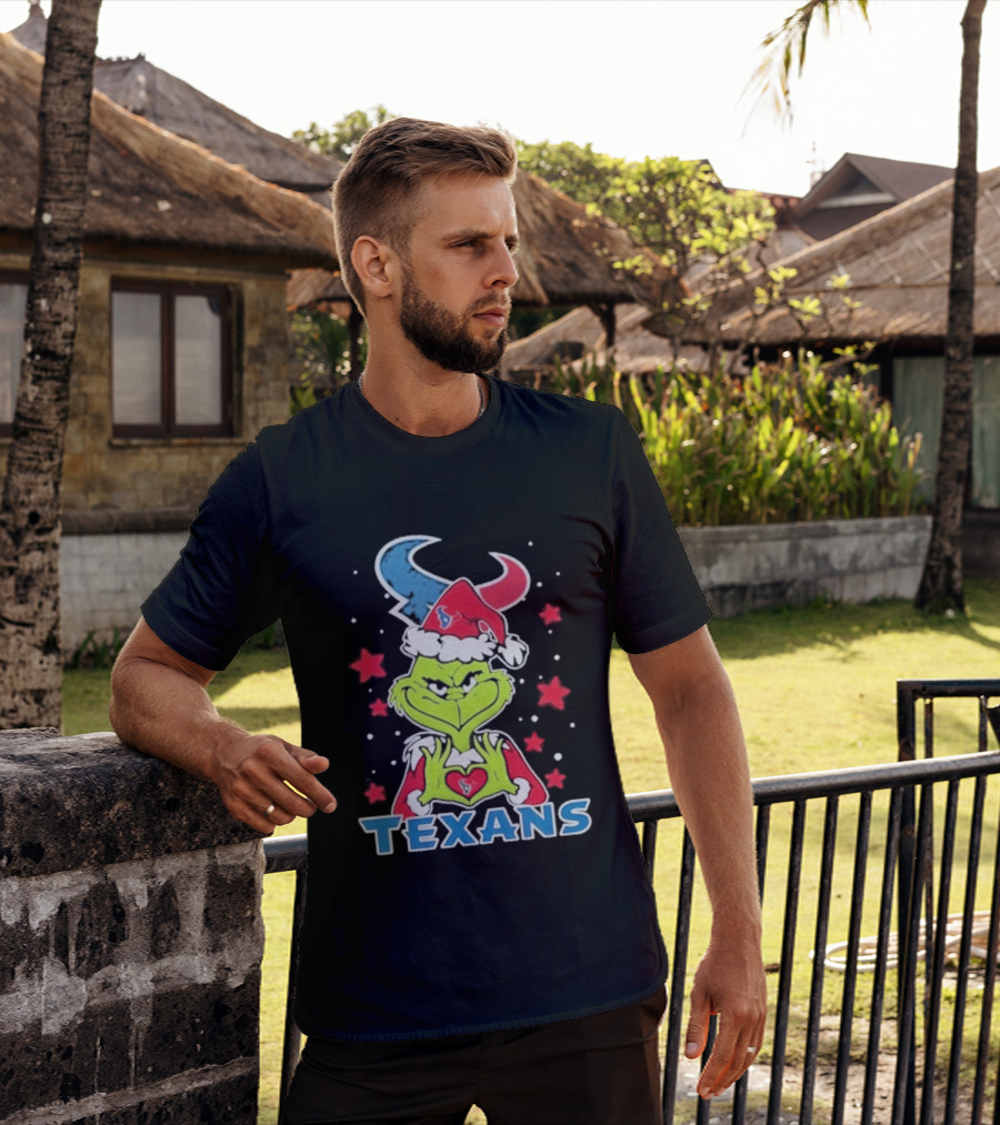 Houston Texans Grinch Love Hands Christmas Football 2026 T-Shirt