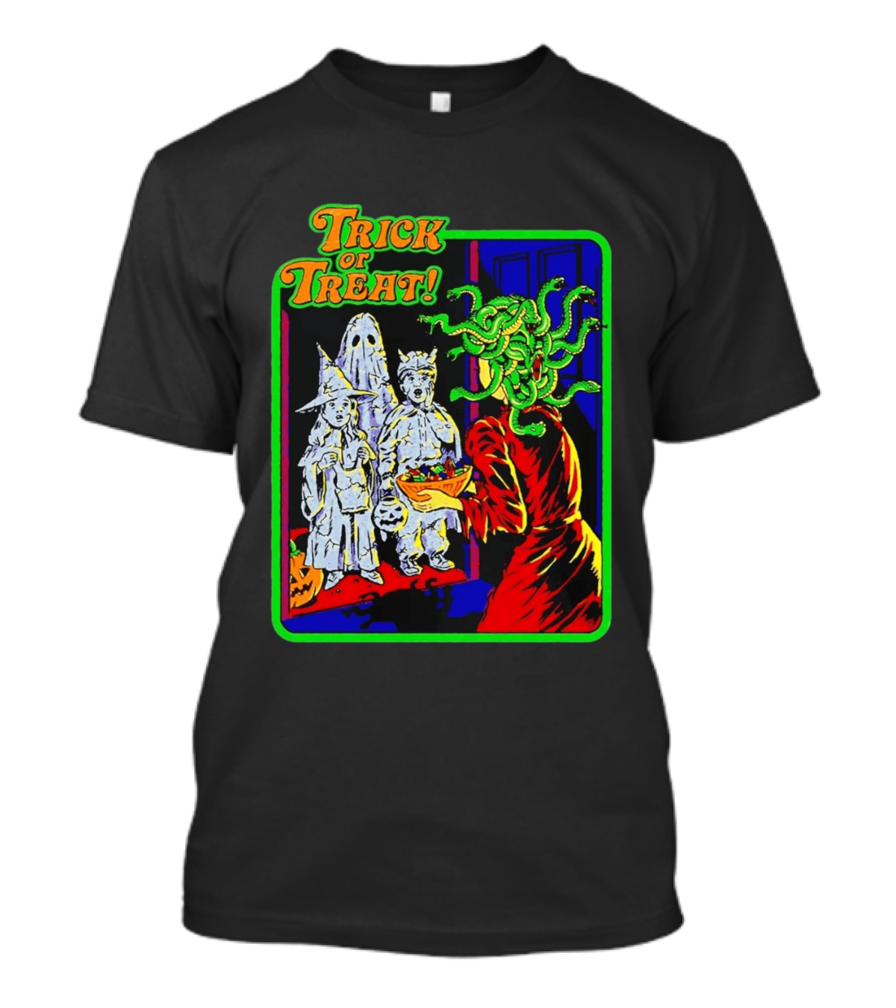 Trick Or Treat Medusa Halloween Retro Comic T-Shirt
