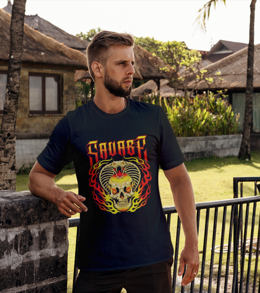 Savage Cobra Skull Fire Fusion Streetwear T-Shirt