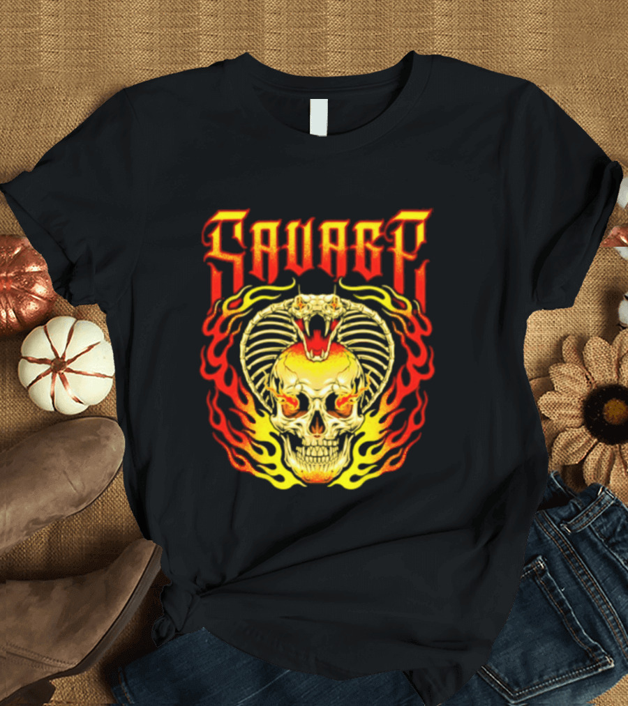Savage Cobra Skull Fire Fusion Streetwear T-Shirt