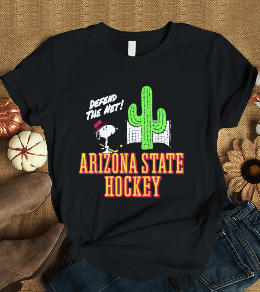 Defend The Net Arizona State Hockey Snoopy Cactus T-Shirt