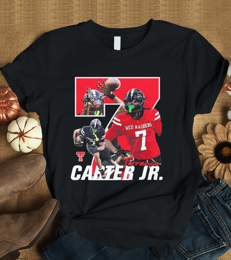 Terrance Carter Jr Red Raiders Texas Tech Football Player Collage NCAA Number 7 T-Shirt