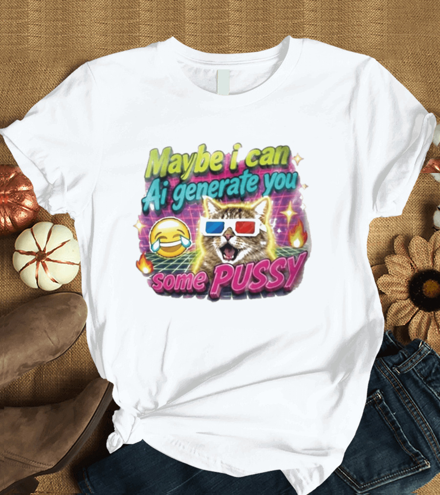 Maybe I Can Ai Generate You Some Pussy Emoji Cat 3D Glasses T-Shirt