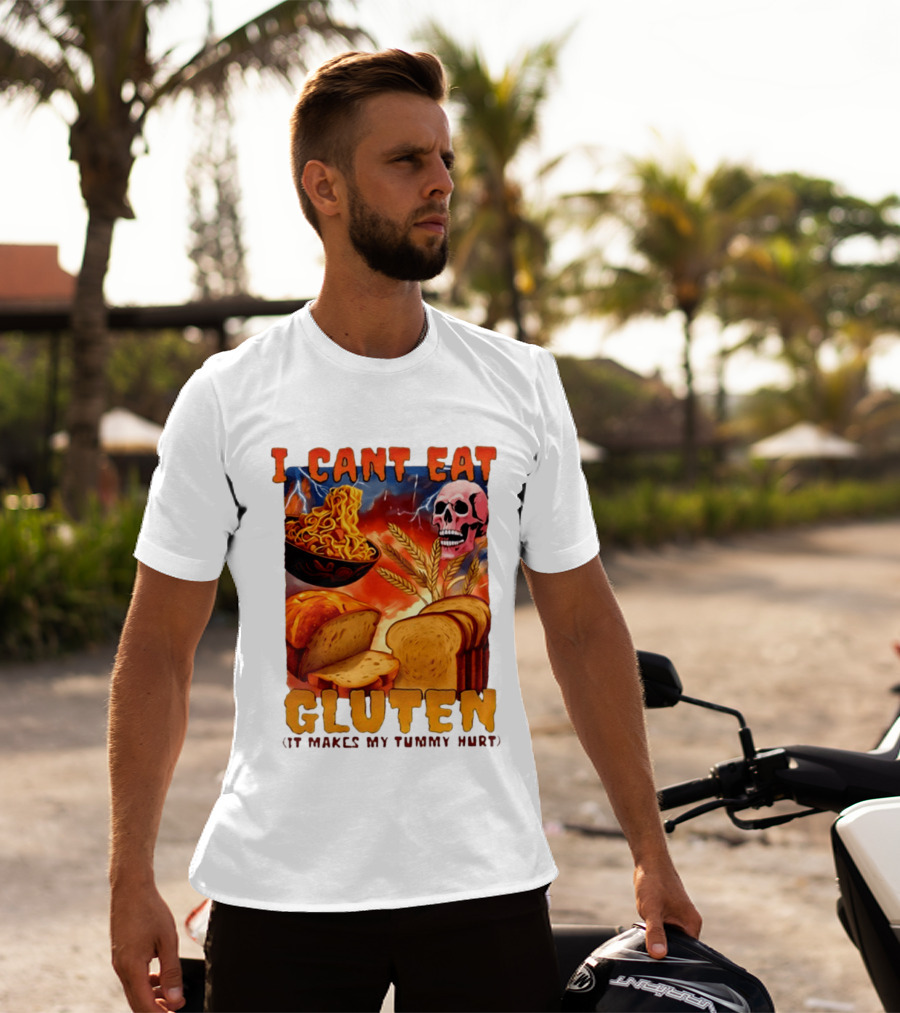 I Cant Eat Gluten Skull Bread Noodles Lightning T-Shirt