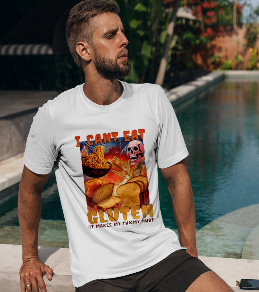 I Cant Eat Gluten Skull Bread Noodles Lightning T-Shirt