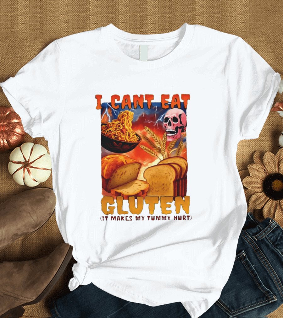 I Cant Eat Gluten Skull Bread Noodles Lightning T-Shirt