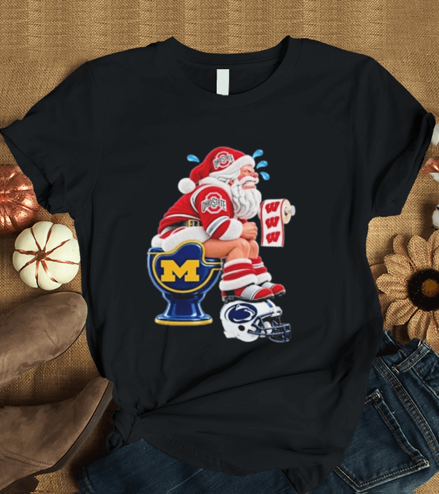 Big Ten College Football Santa Ohio State Michigan Penn State Wisconsin Christmas T-Shirt