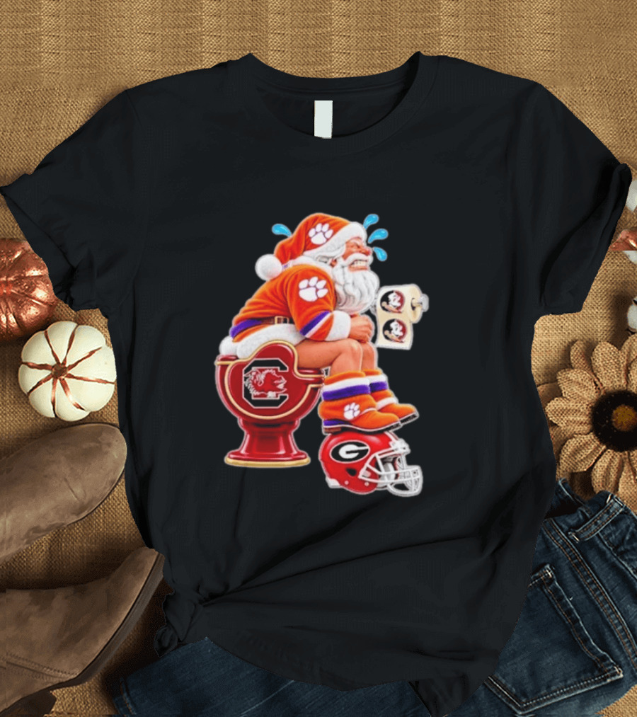 Clemson Tigers Santa South Carolina Gamecocks Georgia Bulldogs Florida State Christmas College Football T-Shirt