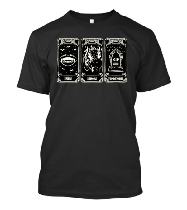 Fangs Demons Rip Tombstones Murder Card T-Shirt