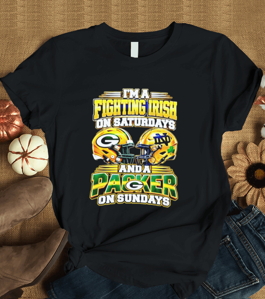I'm A Fighting Irish On Saturdays And A Packer On Sundays Football Helmet T-Shirt
