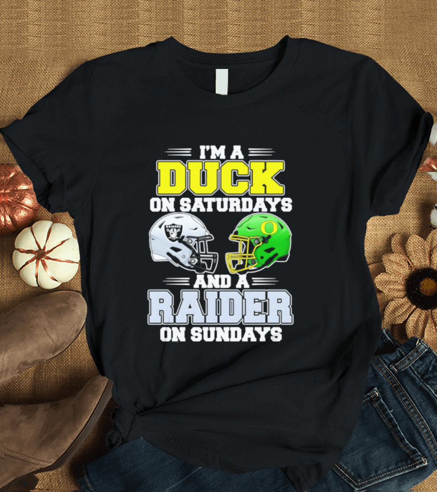 I'm A Duck On Saturdays And A Raider On Sundays Football Helmet T-Shirt