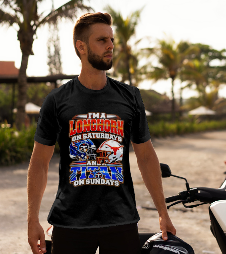 Texas Longhorns On Saturdays Tennessee Titans On Sundays Football Fan Helmets T-Shirt