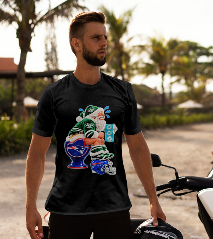 New England Patriots Miami Dolphins Buffalo Bills New York Jets Santa Football Christmas T-Shirt