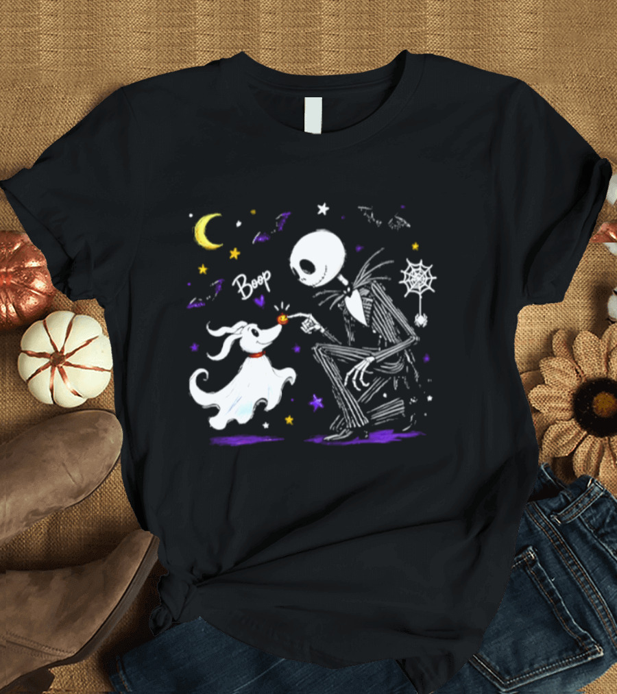 Jack Skellington Zero Dog Boop Halloween 2026 Moon Bats Stars T-Shirt