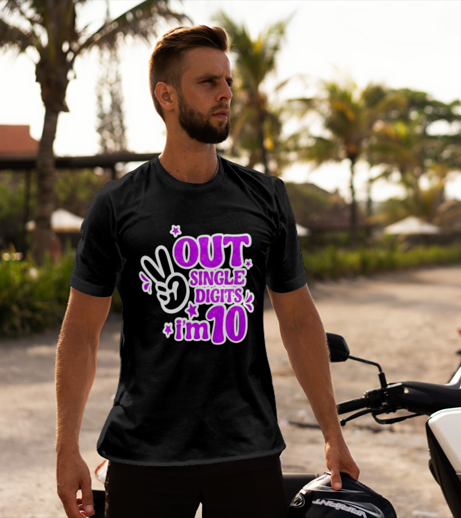 Out Single Digits I'm 10 Peace Sign Birthday Celebration T-Shirt