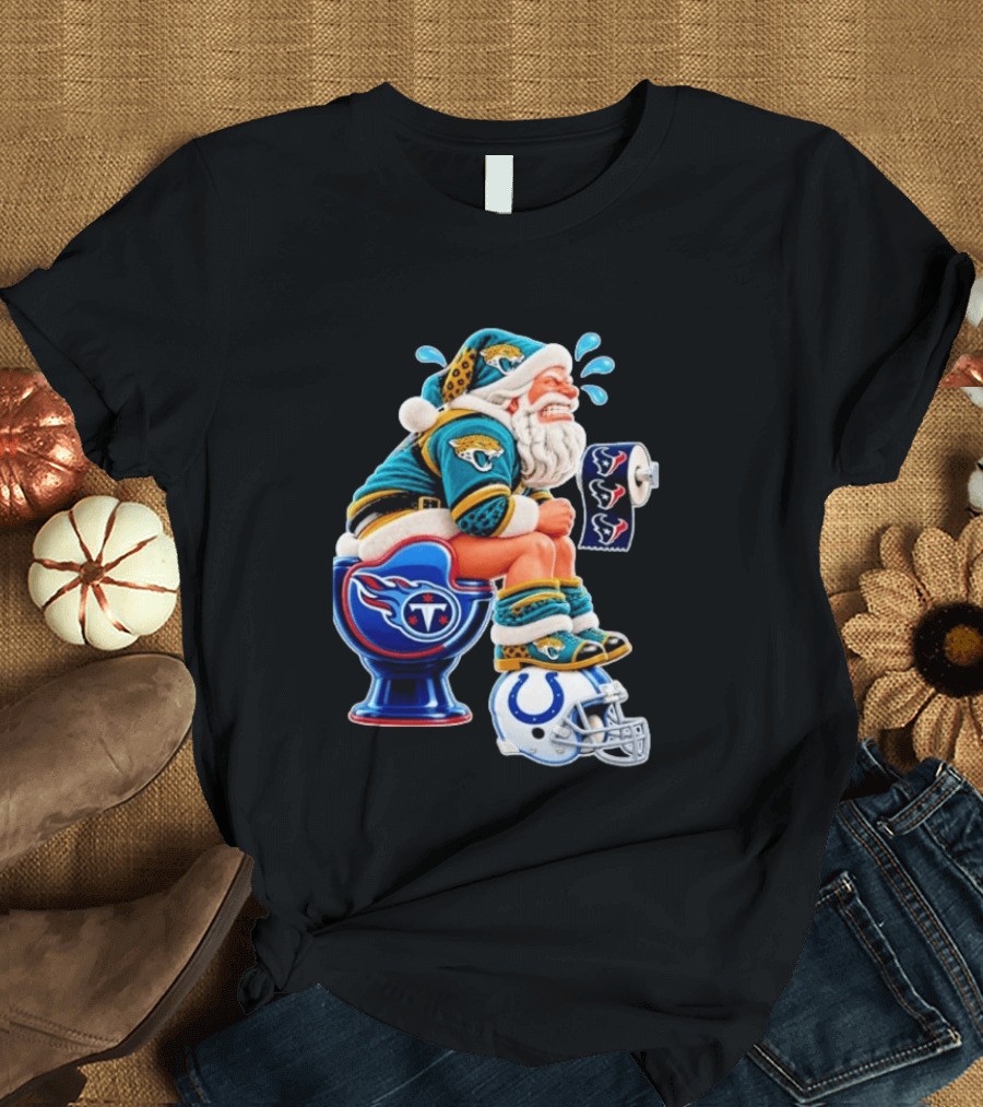 Tennessee Titans Indianapolis Colts Houston Texans Jacksonville Jaguars Santa Christmas Football T-Shirt