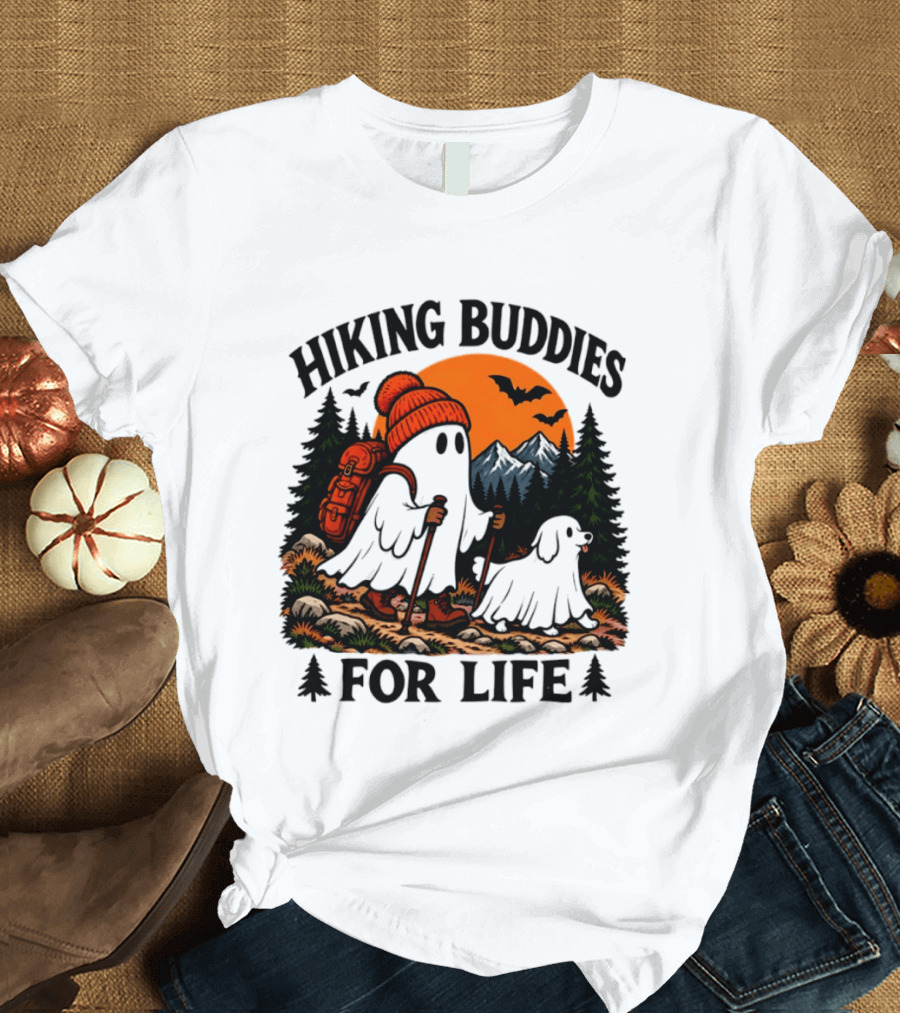 Hiking Buddies For Life Ghost And Dog Halloween Adventure T-Shirt