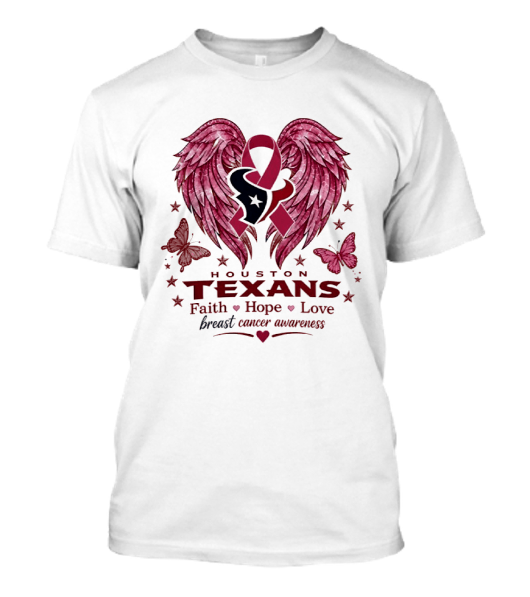 Houston Texans Breast Cancer Awareness Faith Hope Love Wings T-Shirt