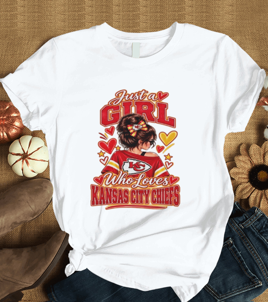 Just A Girl Who Loves Kansas City Chiefs KC Fan Heart Stars T-Shirt