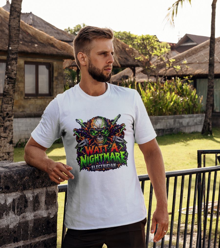 Watt A Nightmare Electrician Skull Halloween T-Shirt