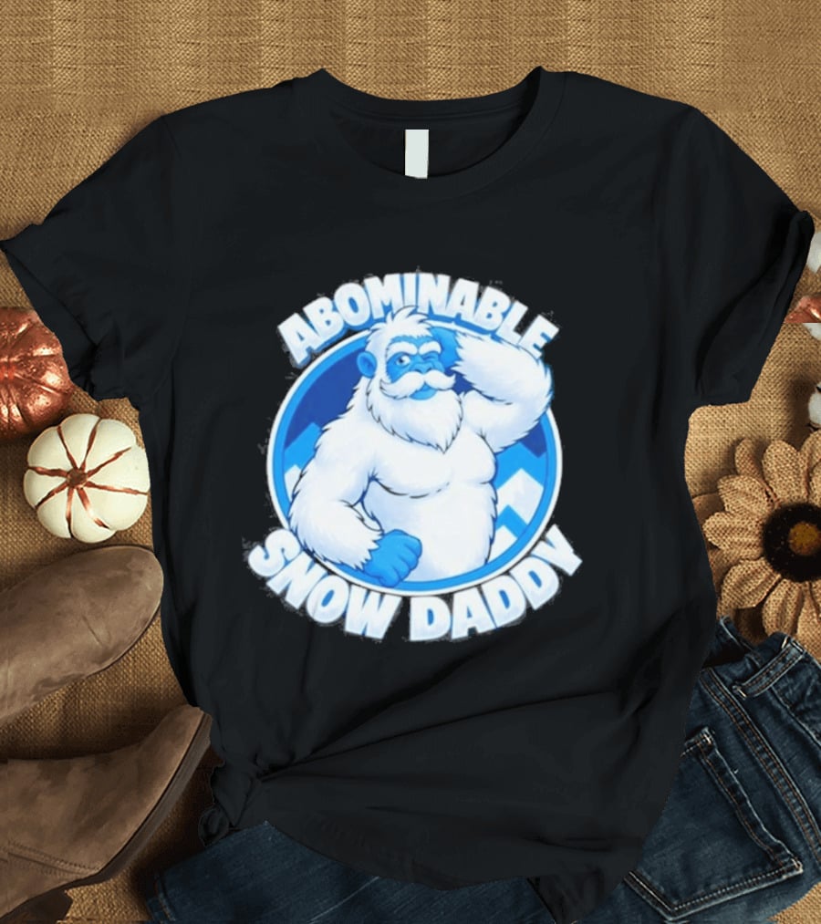 Abominable Snow Daddy Yeti Bigfoot Sasquatch Ice Blue Circle T-Shirt