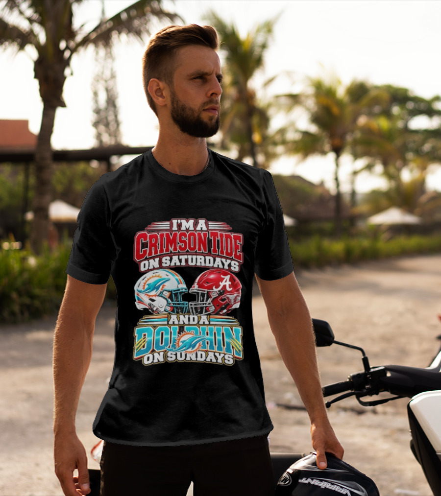Crimson Tide Saturdays And Dolphin Sundays Football Helmets T-Shirt