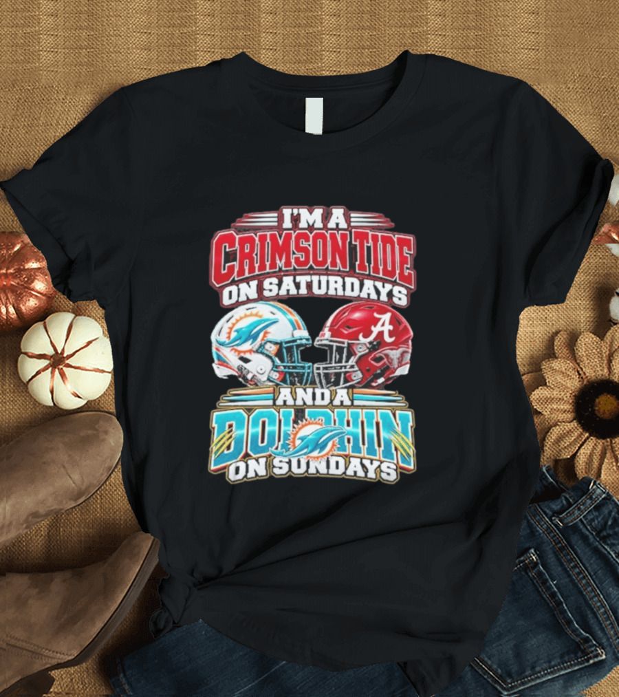 Crimson Tide Saturdays And Dolphin Sundays Football Helmets T-Shirt