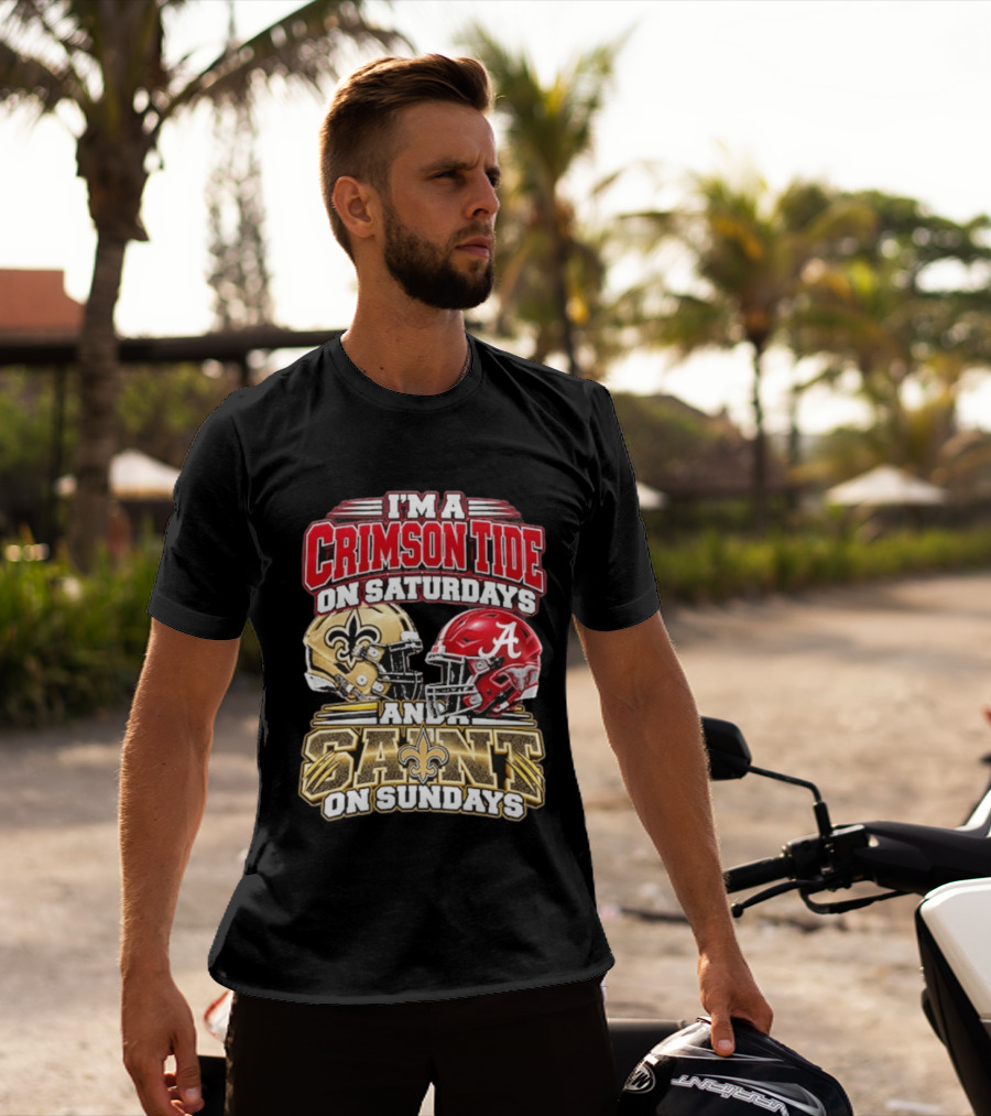 I'm A Crimson Tide On Saturdays And A Saint On Sundays Football Helmets T-Shirt