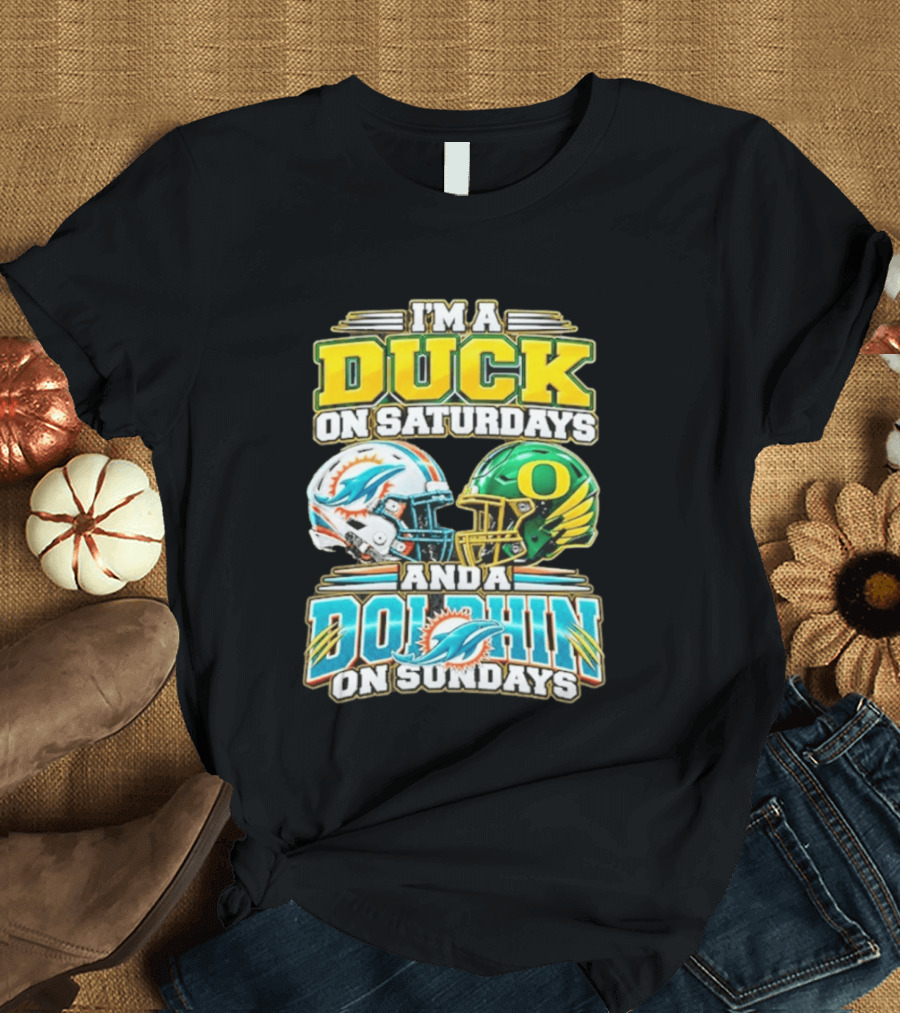 I'm A Duck On Saturdays And A Dolphin On Sundays Football Helmets T-Shirt