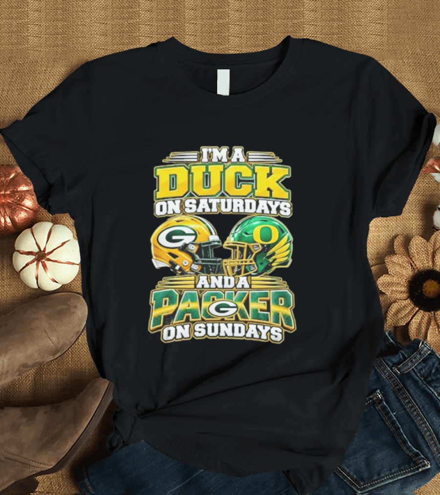 I'm A Duck On Saturdays And A Packer On Sundays Football Helmets T-Shirt