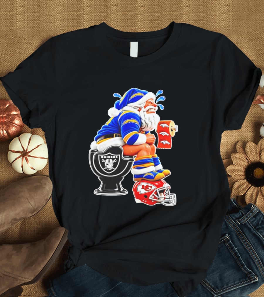 Santa Claus LA Chargers Pooping Raiders Toilet Chiefs Broncos Roll T-Shirt