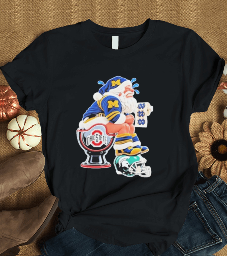 Michigan Santa Ohio State Toilet Notre Dame Paper Michigan State Helmet Football T-Shirt