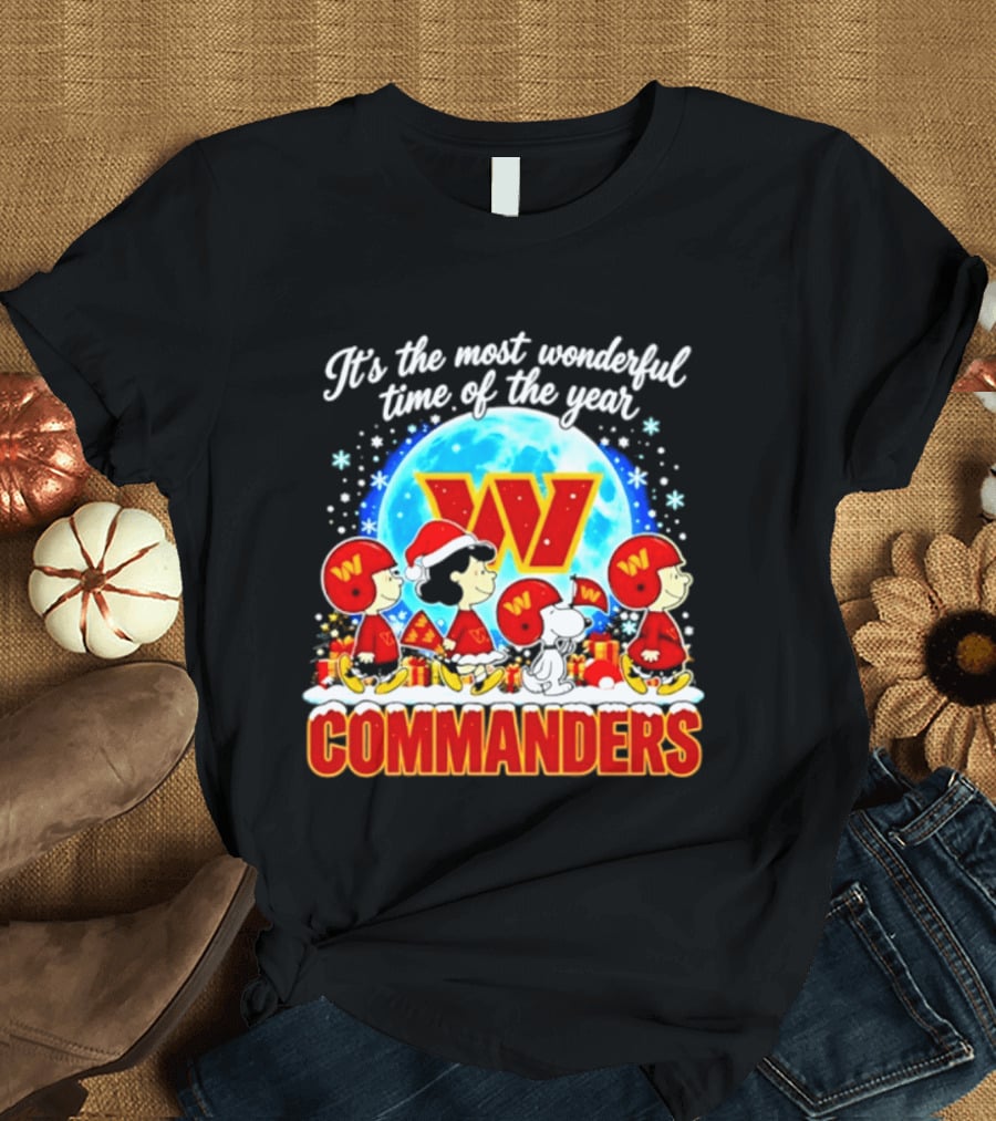 Peanuts Washington Commanders 2026 Christmas It's The Most Wonderful Time Of The Year T-Shirt
