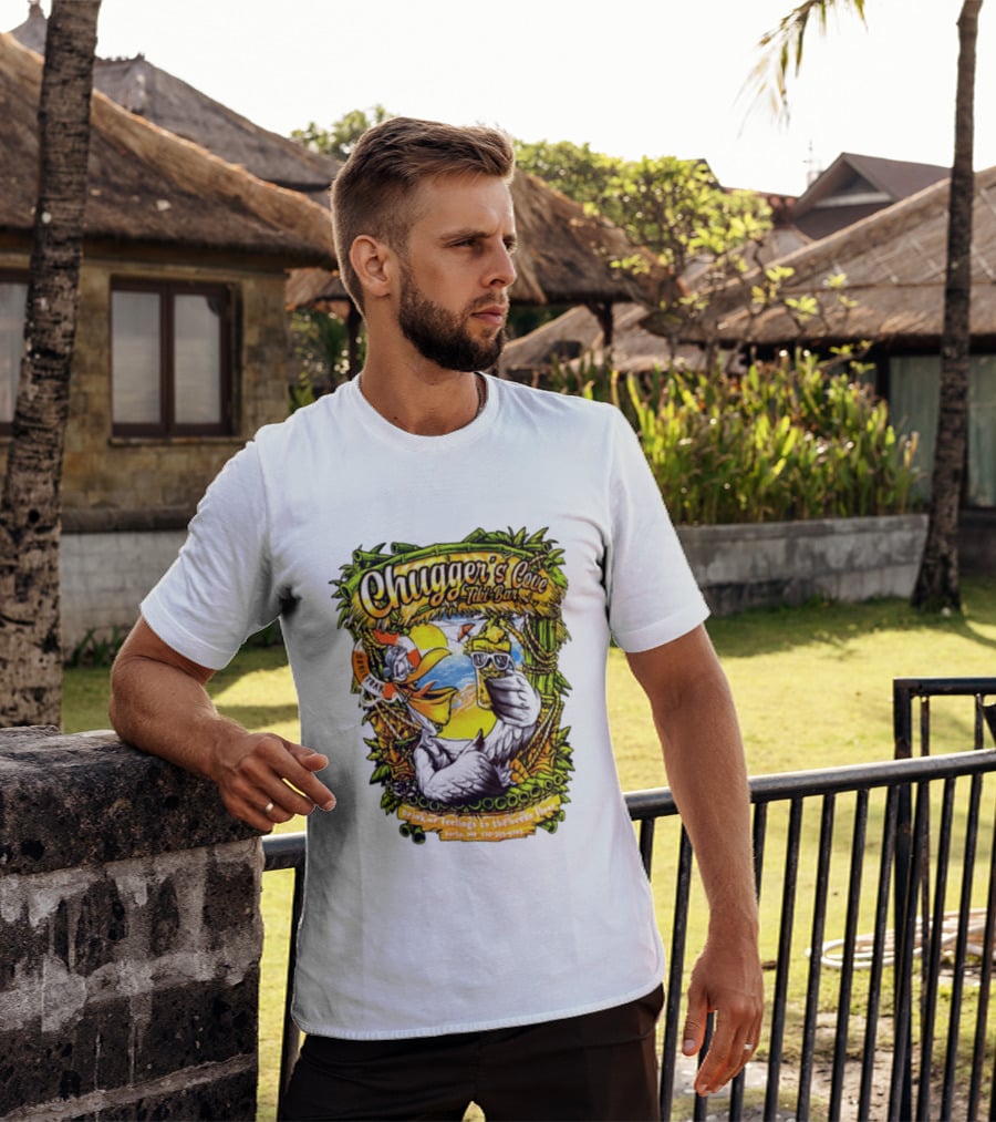 Chugger's Cove Tiki Bar Beach Pelican Drink Ur Feelings Ocean Floor Berlin MD T-Shirt