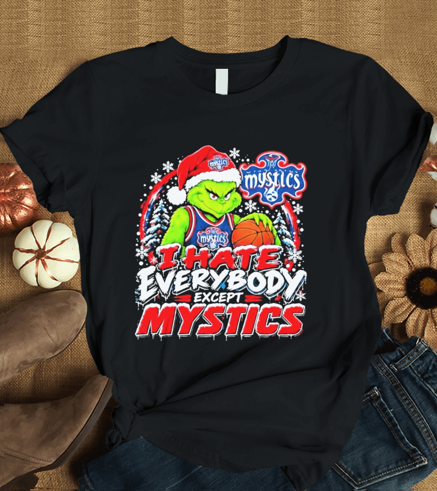 Washington Mystics I Hate Everybody Except Mystics Grinch Christmas T-Shirt