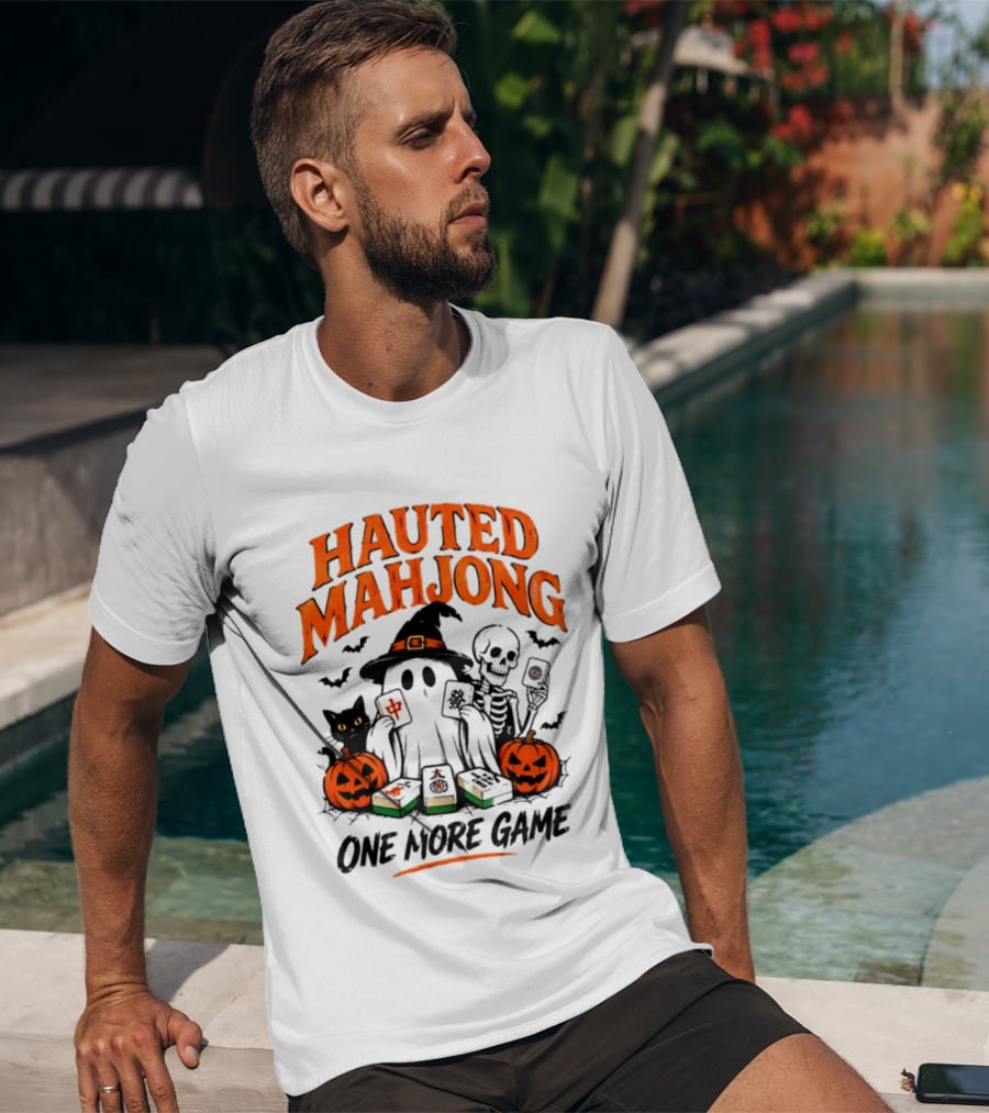 Hauted Mahjong Halloween Ghost Cat Skeleton Pumpkins One More Game T-Shirt