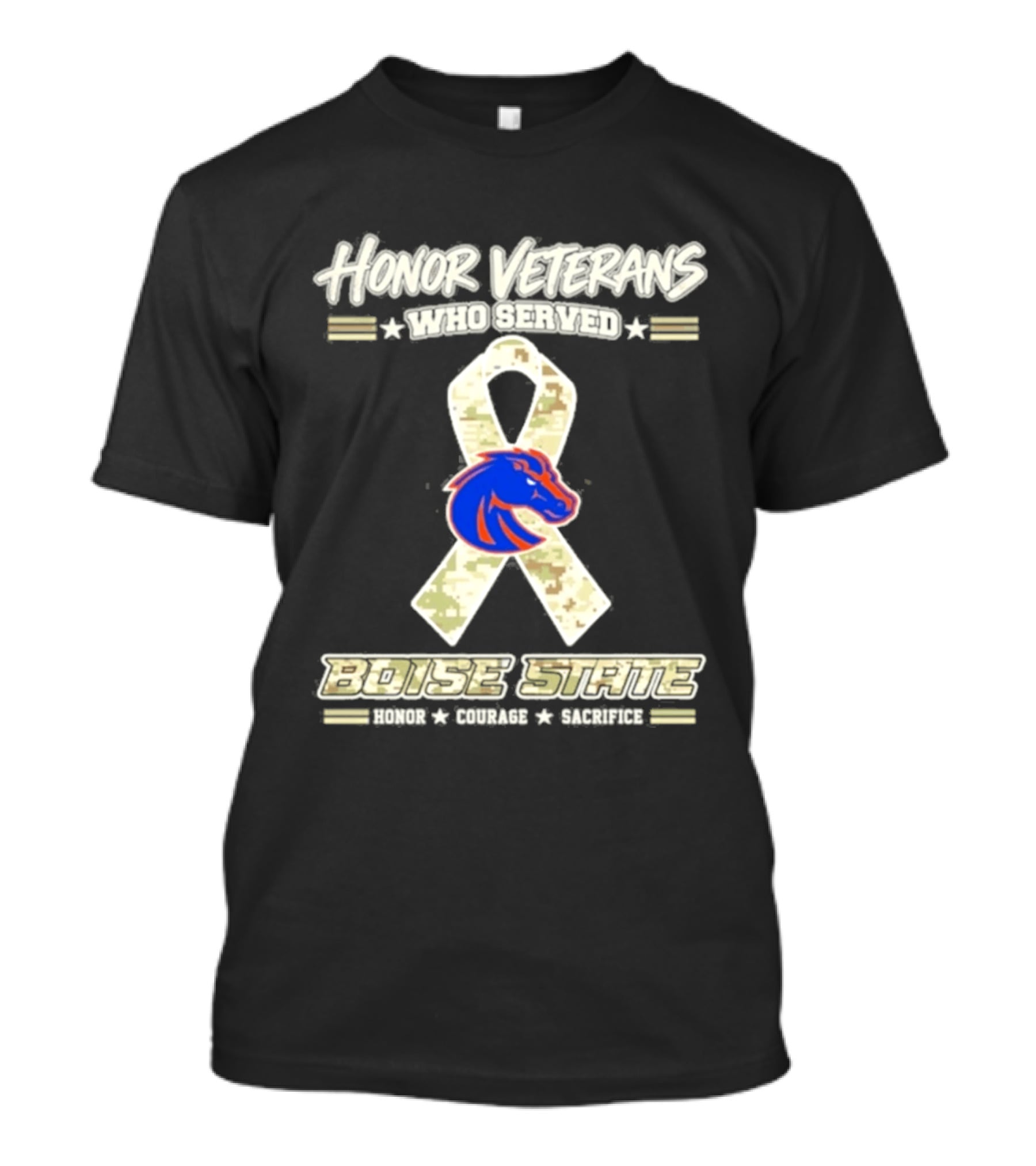 Boise State Honor Veterans Who Served Military Camo Ribbon T-Shirt