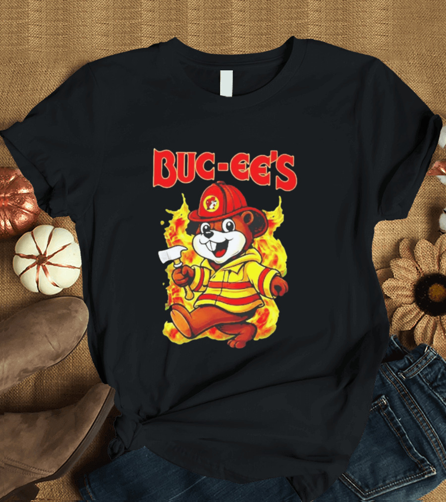 Buc Ees Firefighter 2026 Mascot In Fire Gear T-Shirt