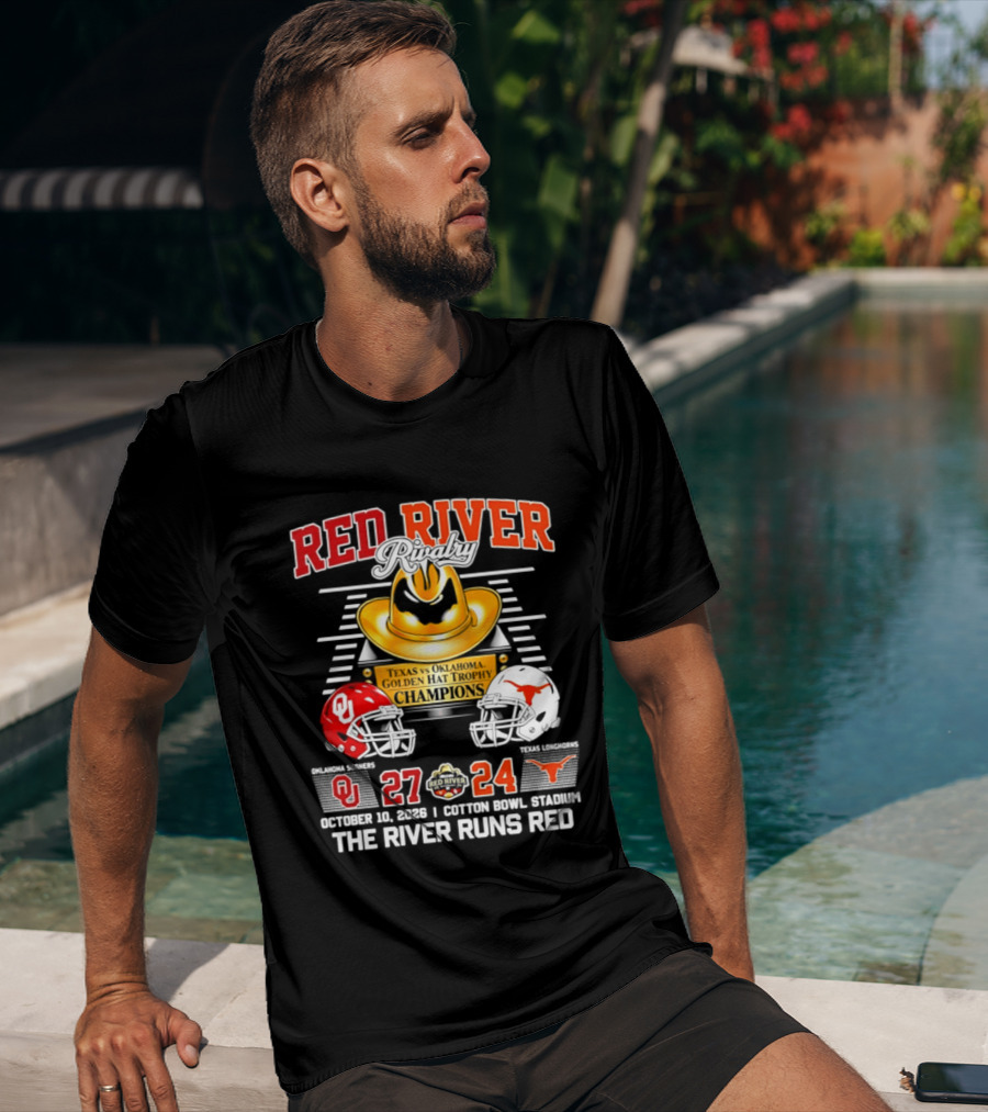 Oklahoma Sooners Red River 2026 The River Runs Red 27 24 Cotton Bowl Stadium T-Shirt