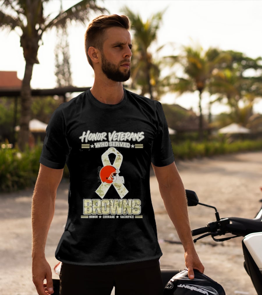 Cleveland Browns Honor Veterans Camo Ribbon Military Appreciation T-Shirt