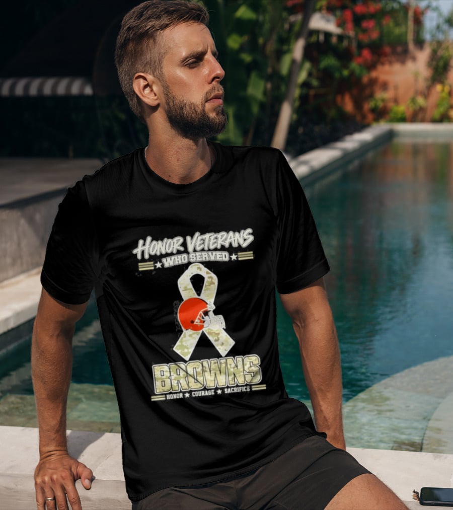 Cleveland Browns Honor Veterans Camo Ribbon Military Appreciation T-Shirt